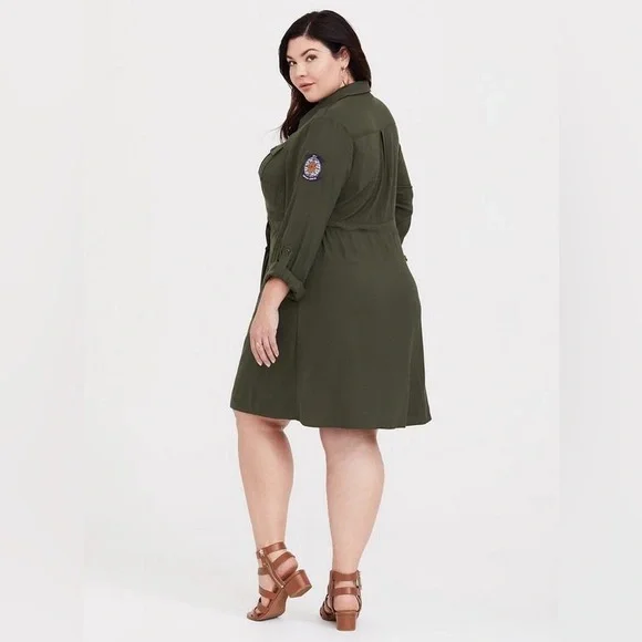 Her Universe Captain Marvel Olive Patchwork Shirt Dress NWT Size L 12 - Picture 5 of 15